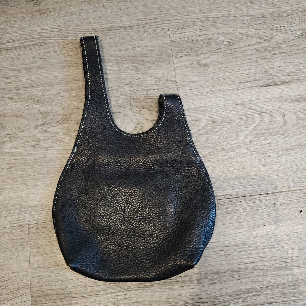 Roots Black Leather Wristlet